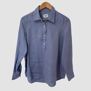 HIHO Women Blue Linen Long Sleeve Collared Tunic Shirt XS